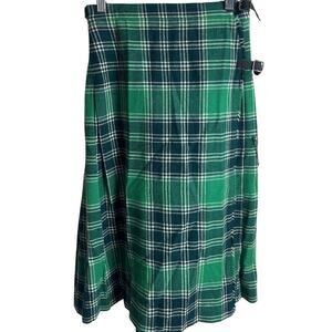 Vintage Laird-Portch Of Scotland Small Pure New Wool Green Plaid Skirt